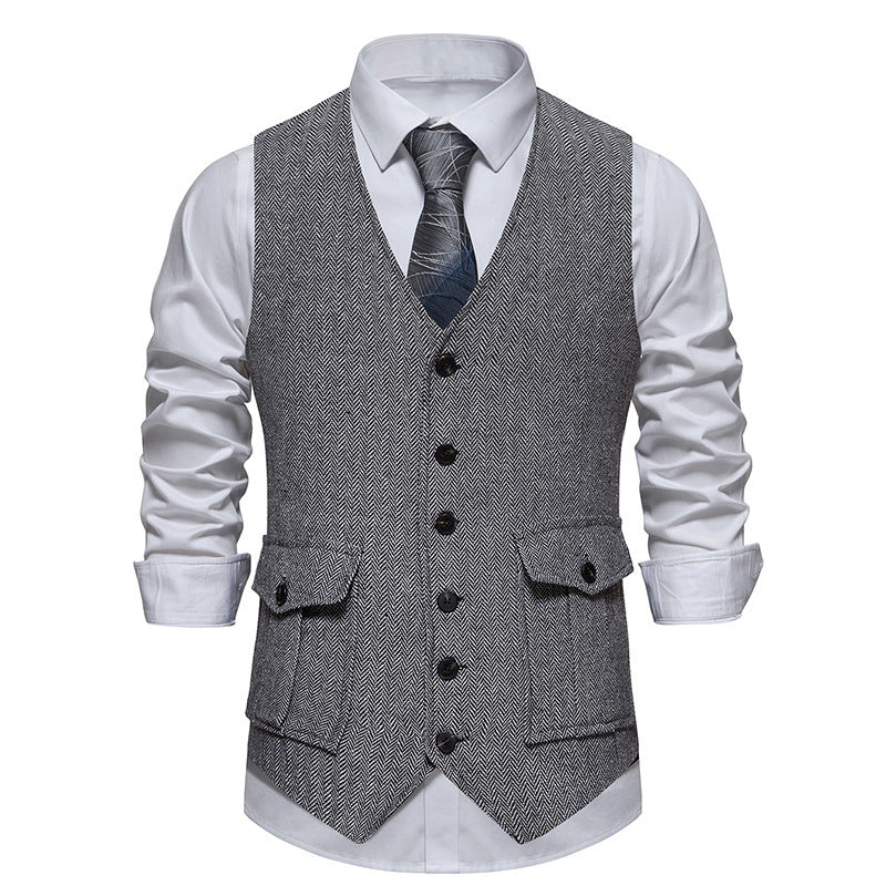 Herren Weste Fischgrat Muster Elegant Klassisch
