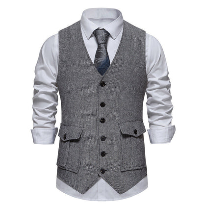 Herren Weste Fischgrat Muster Elegant Klassisch