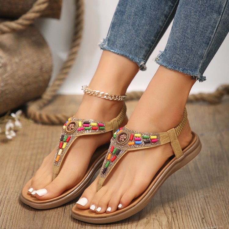 Damen Zehentrenner Sandalen Bunt Bequem Schmuckdetail - BerlinGlamour