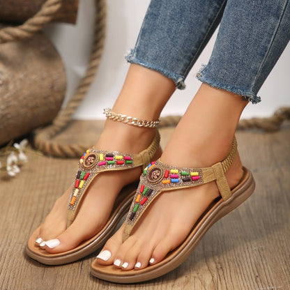 Damen Zehentrenner Sandalen Bunt Bequem Schmuckdetail - BerlinGlamour