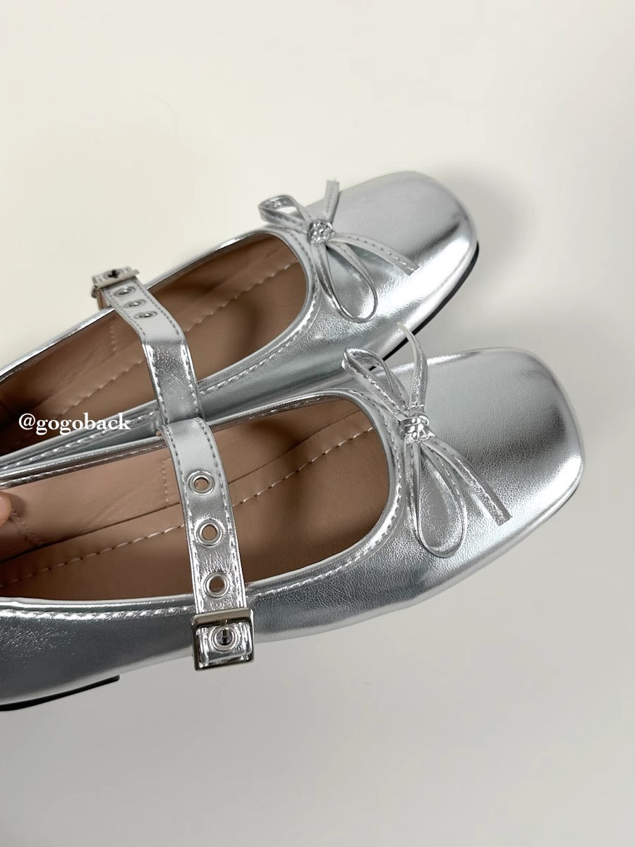 Damen Ballerinas Schleifen Dekor Riemen Verstellbar