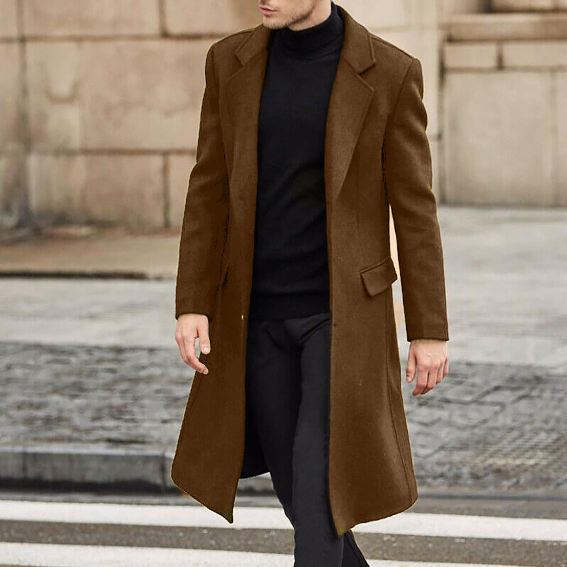 Herren Wintermantel Lang Klassisch Elegant mit Taschen