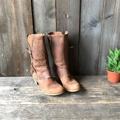 Damen Stiefel mit Reißverschluss Blockabsatz Komfortabel