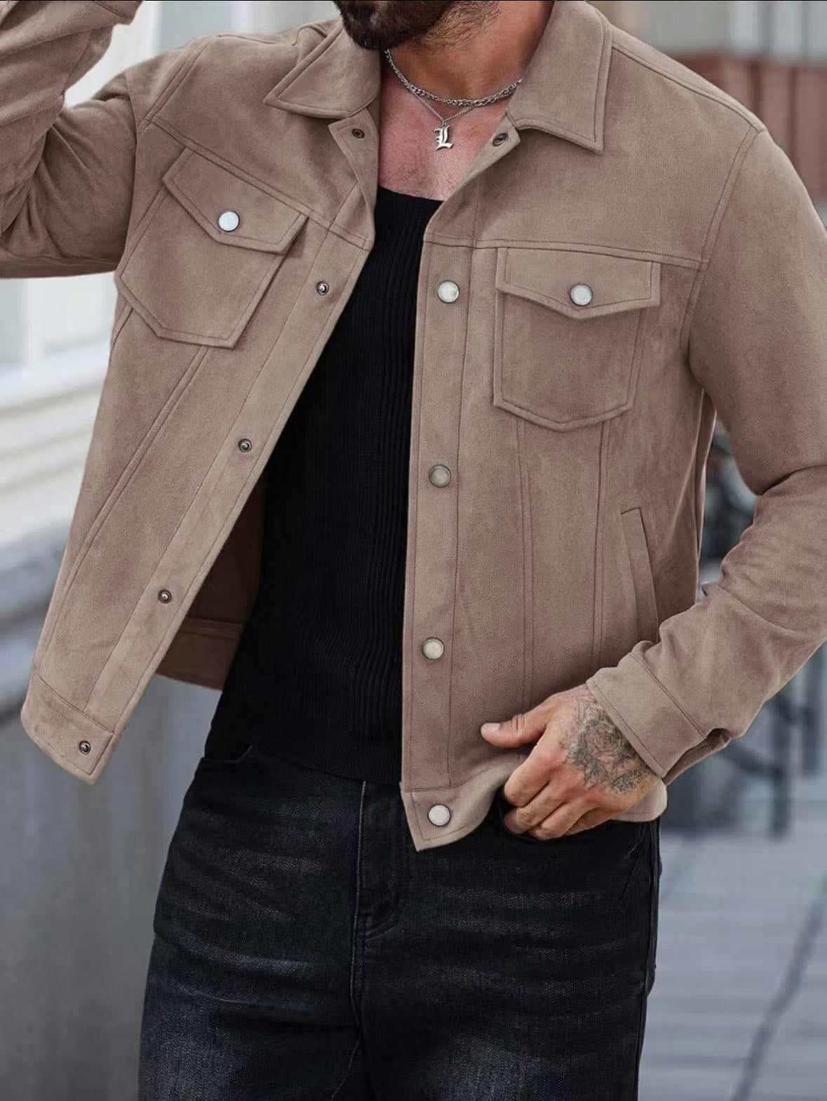 Herren Lederjacke Lässig Wildleder Schwarz Modern