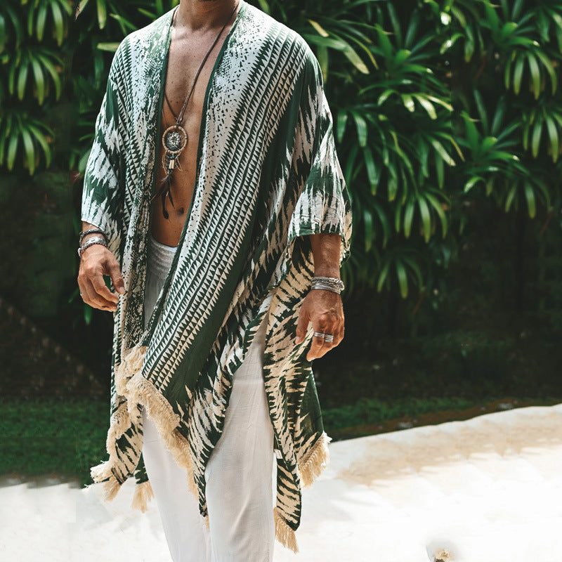 Herren Kaftan Modern mit Fransen und Muster
