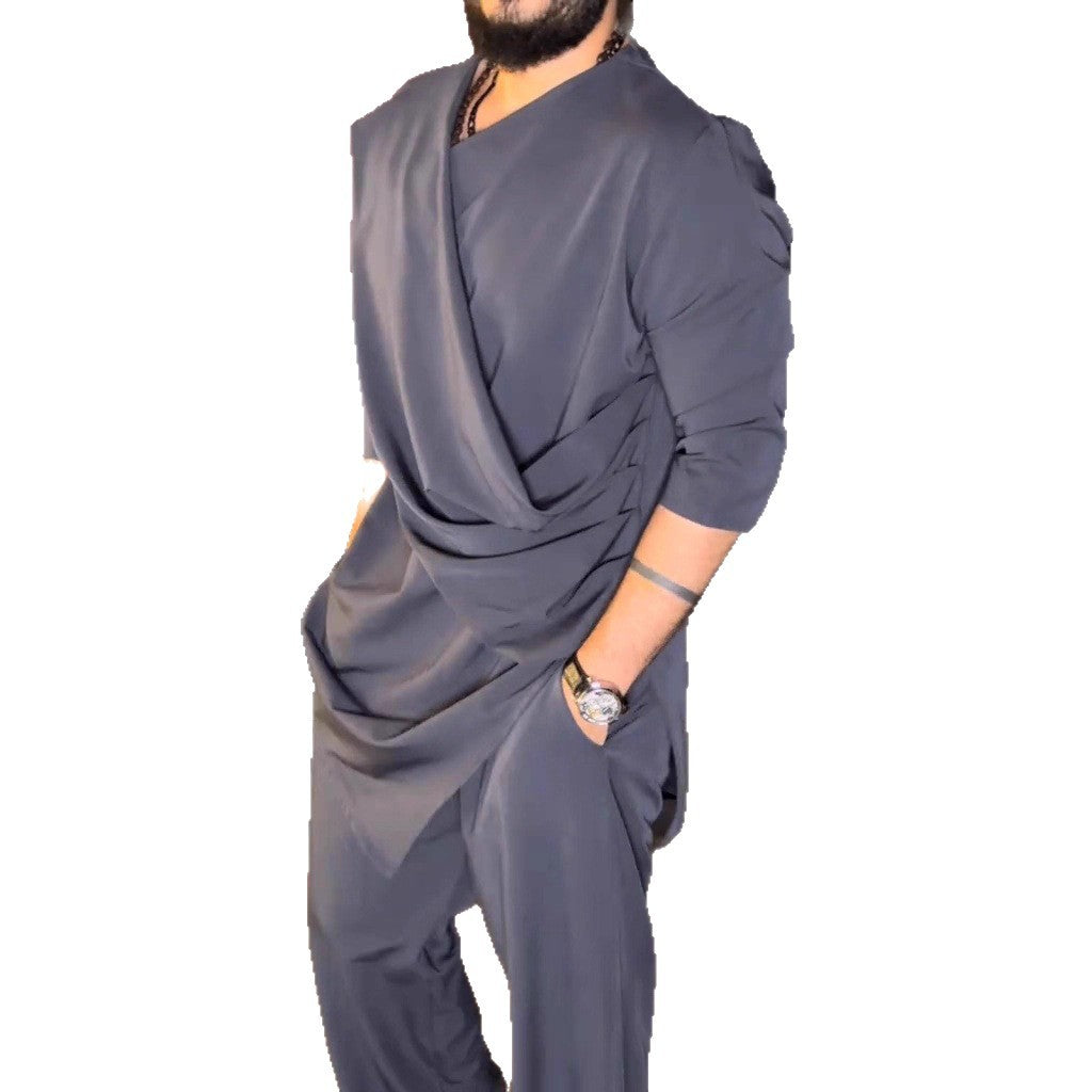 Herren Wickelbluse Stylisch Modern mit Drapierung