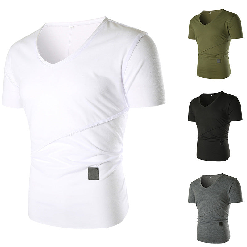 Herren T-Shirt V-Ausschnitt Elastisch Asymmetrisch Modern