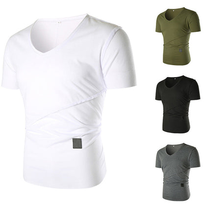 Herren T-Shirt V-Ausschnitt Elastisch Asymmetrisch Modern