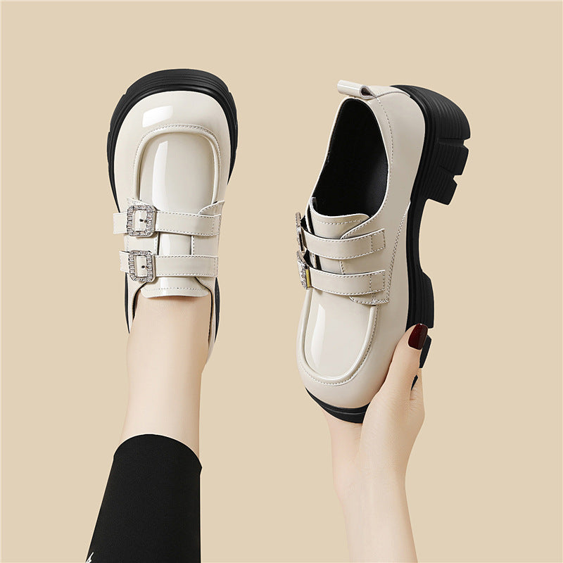 Damen Plateau Schuhe Schnürstiefel mit Doppelriemen Modern