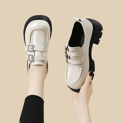 Damen Plateau Schuhe Schnürstiefel mit Doppelriemen Modern