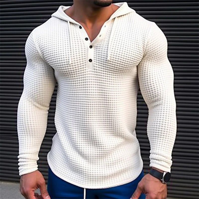 Herren Hoodie Waffelstruktur Lässig Mit Knöpfen
