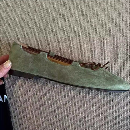Damen Ballerinas Wildleder Schleifen Design Elegant
