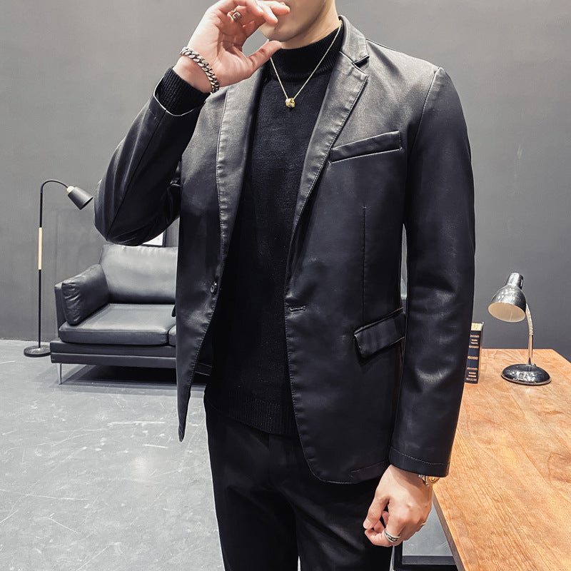 Herren Lederjacke Elegant Kunstleder Schwarz