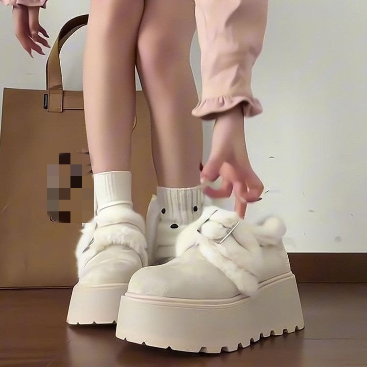 Damen Clogs Plateau Flauschig Weich mit Schnalle - BerlinGlamour