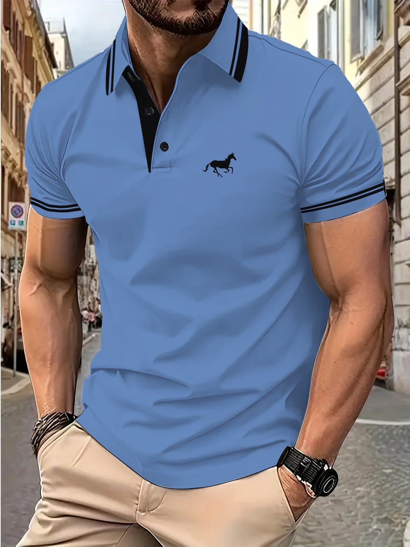 Herren Poloshirt Modern Kontrastkragen Slim Fit