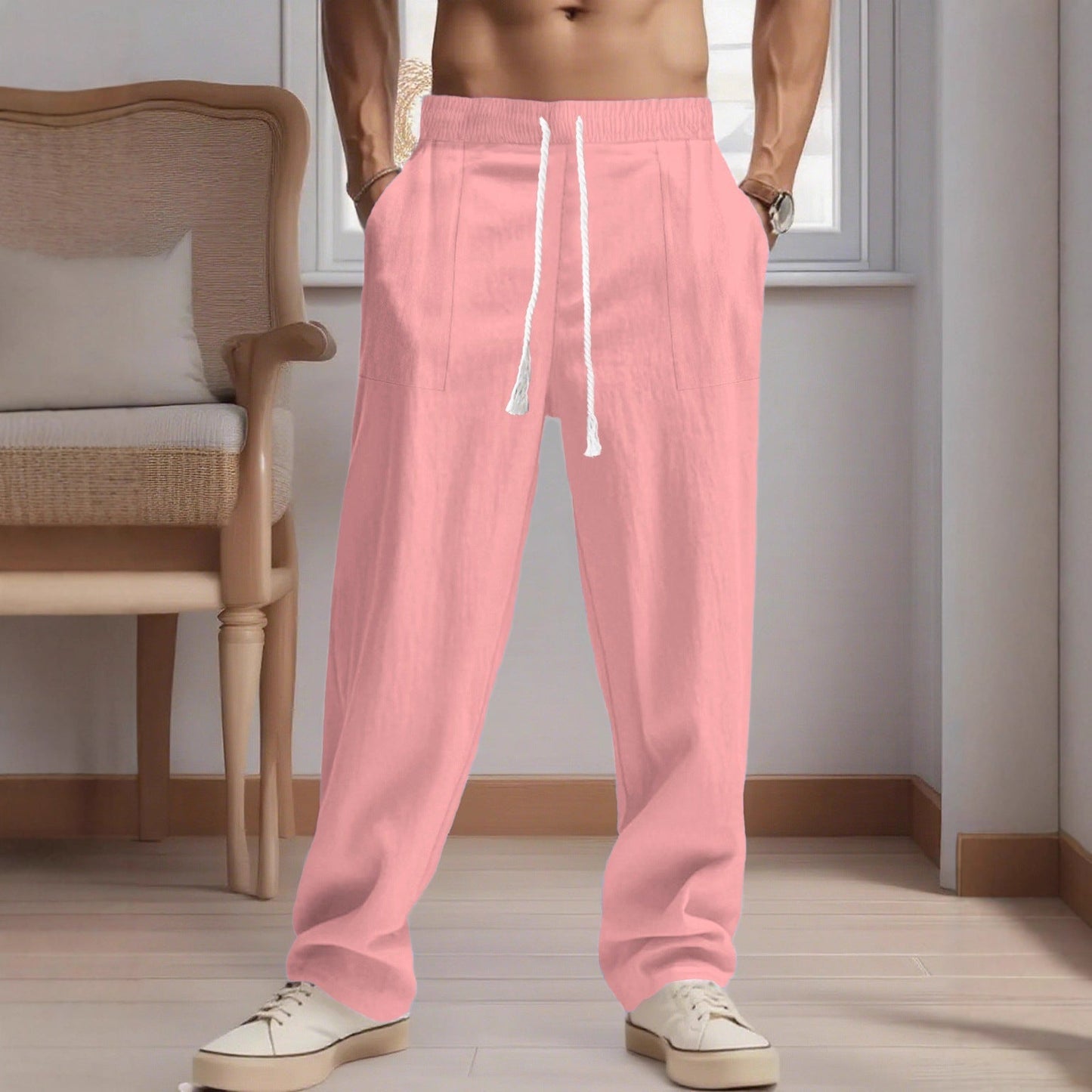 Bequeme Leinenhose Herren Elastisch Mit Taschen Sommer