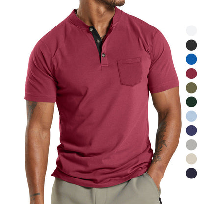 Herren T-Shirt Kurzarm mit Brusttasche Modern Kragen