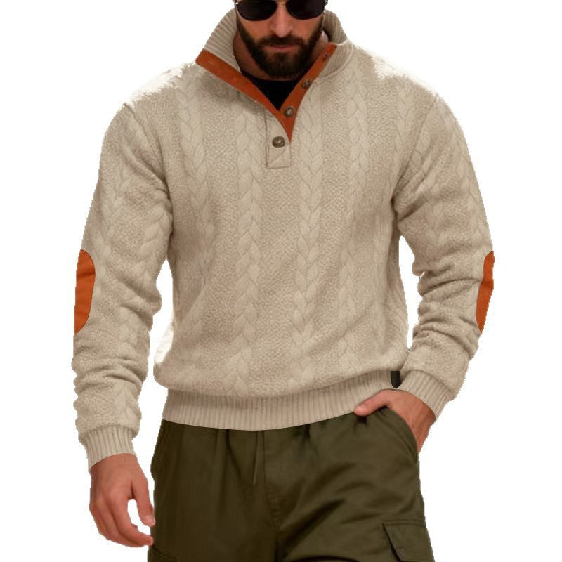 Herren Pullover Strukturstoff Hochkragen Druckknöpfe Modern