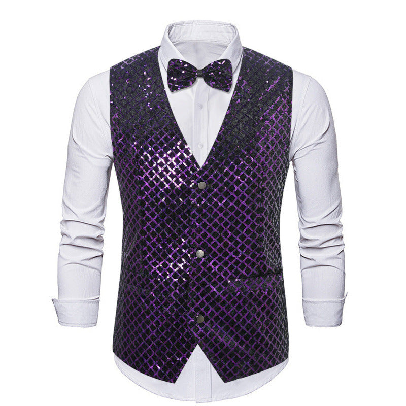 Herren Smoking Weste Glitzernd mit Fliege Elegant Schwarz