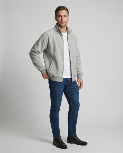 Herren Sweatjacke Weit Geschnitten Stehkragen Reißverschluss