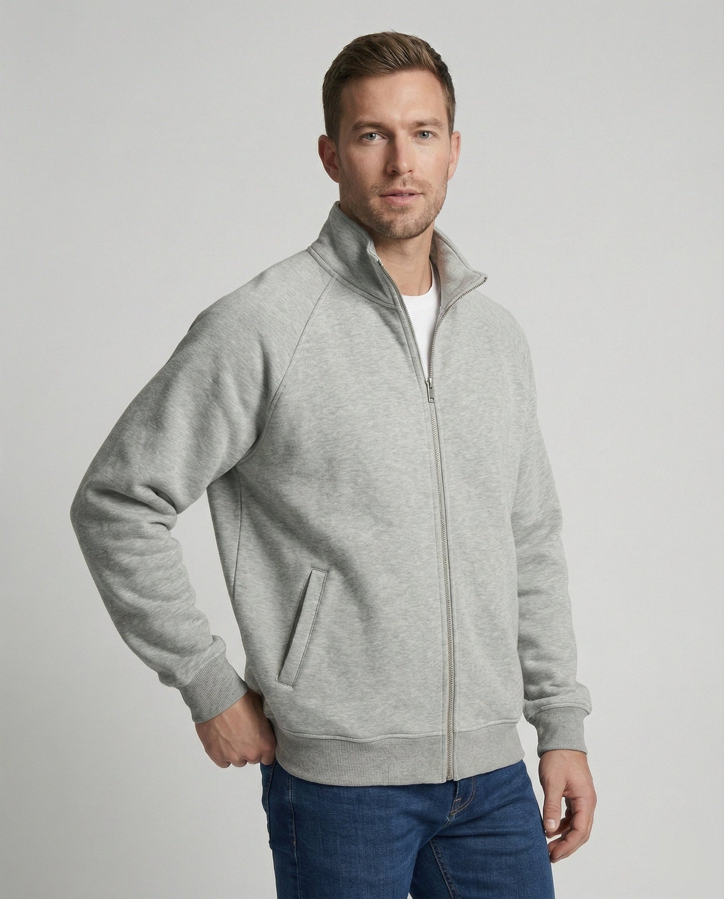 Herren Sweatjacke Weit Geschnitten Stehkragen Reißverschluss - BerlinGlamour