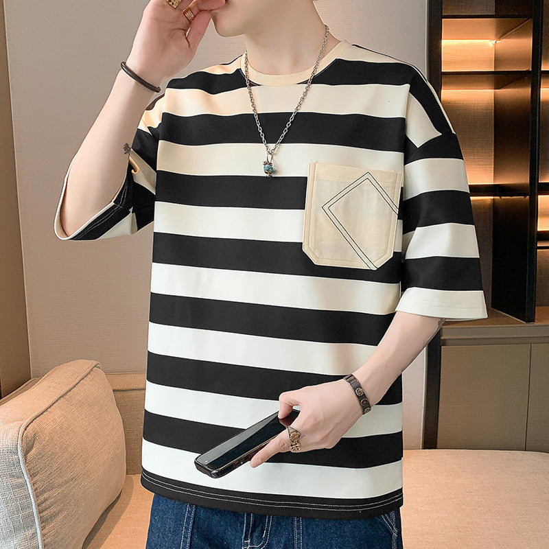Herren T-Shirt Gestreift mit Tasche Casual Berlin Style