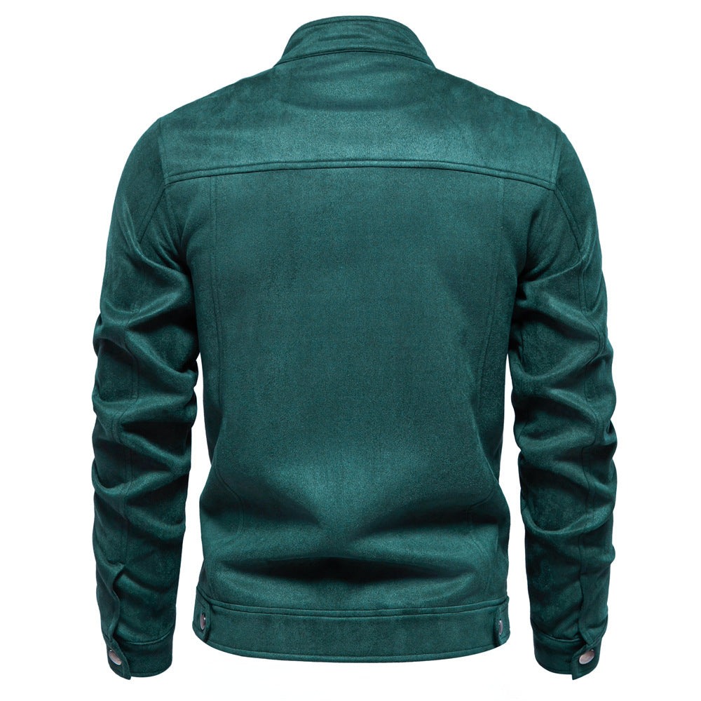 Herren Lederjacke Modern Stehkragen Mit Taschen Schwarz