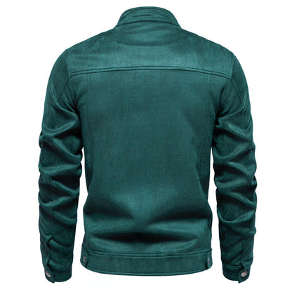 Herren Lederjacke Modern Stehkragen Mit Taschen Schwarz