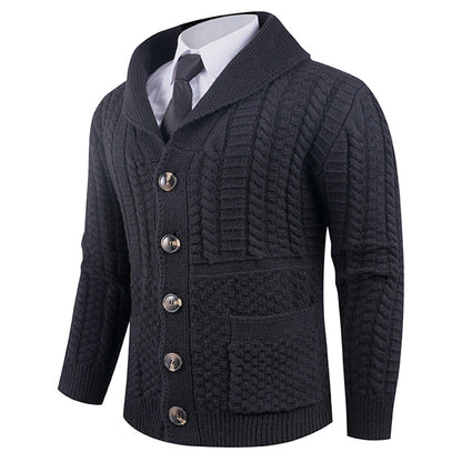 Herren Strickjacke Modern Schalkragen Knöpfe Elegант