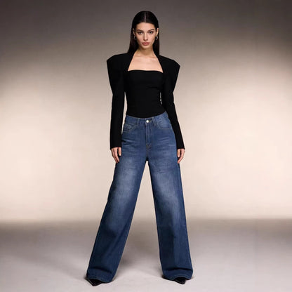 Damen High-Waist Jeans Klassisch Weite Bequem