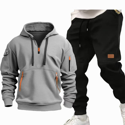 Herren Sportset Hoodie und Jogginghose Set Grau Funktionell