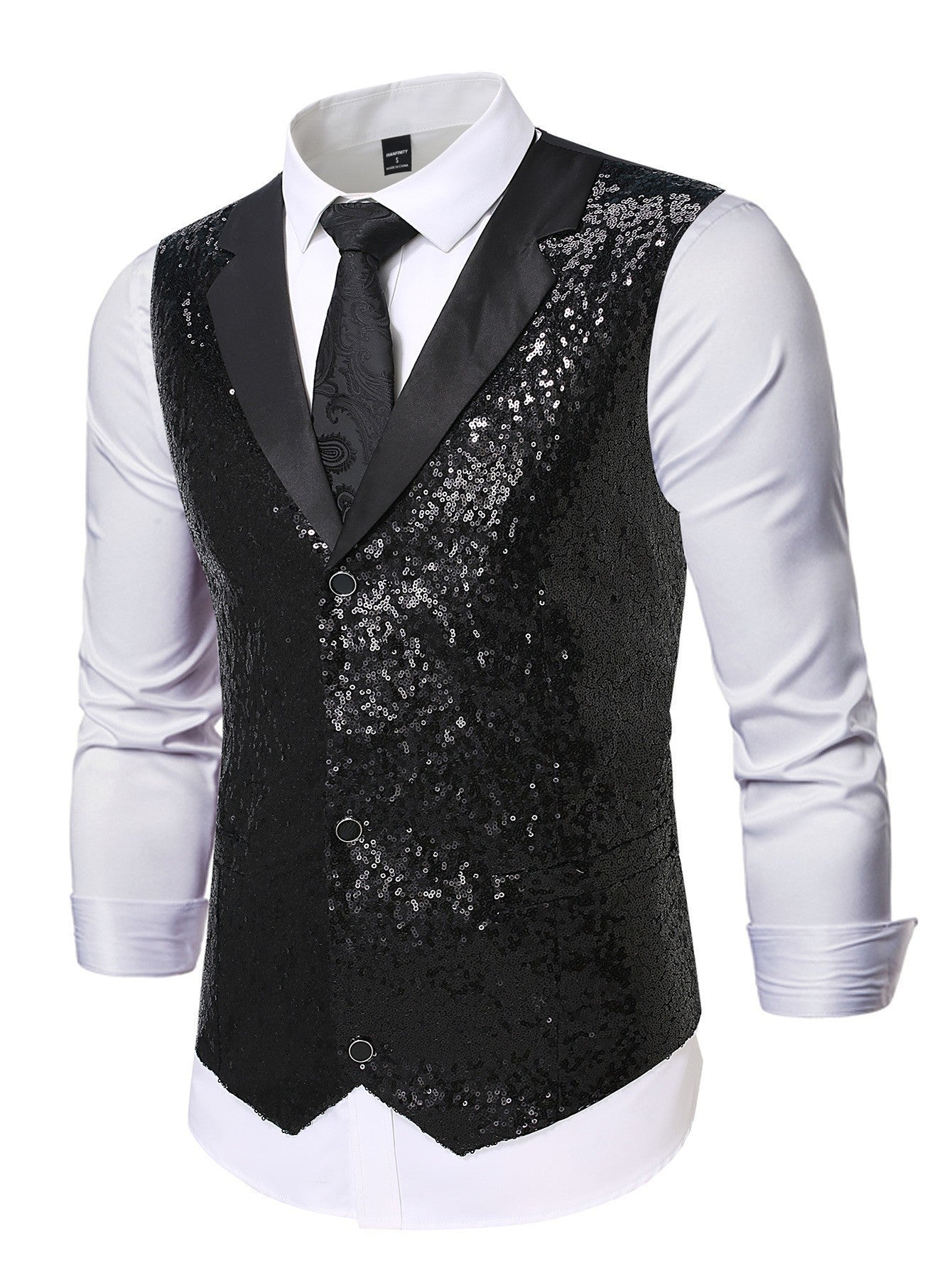 Herren Weste Pailletten Glamour Festlich Schwarz