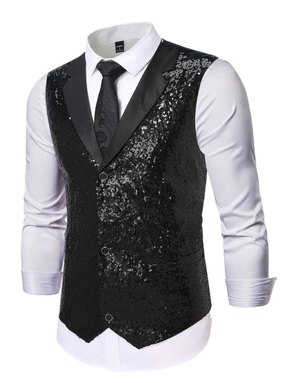 Herren Weste Pailletten Glamour Festlich Schwarz