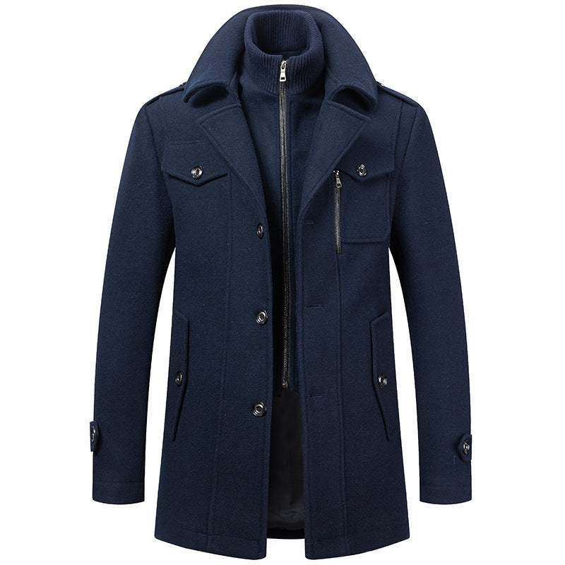 Herren Wollmantel Eleganter Wintermantel Mit Abnehmbarer Kapuze