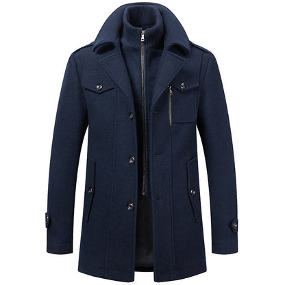Herren Wollmantel Eleganter Wintermantel Mit Abnehmbarer Kapuze