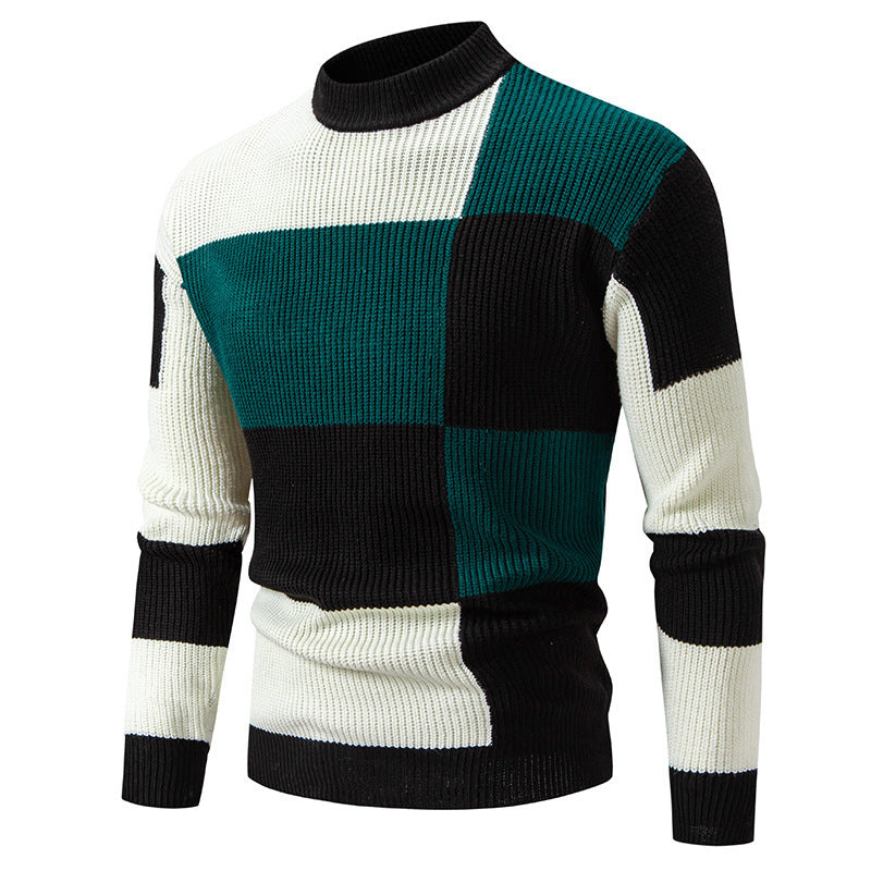 Herren Rollkragenpullover Struktur Karomuster Modern