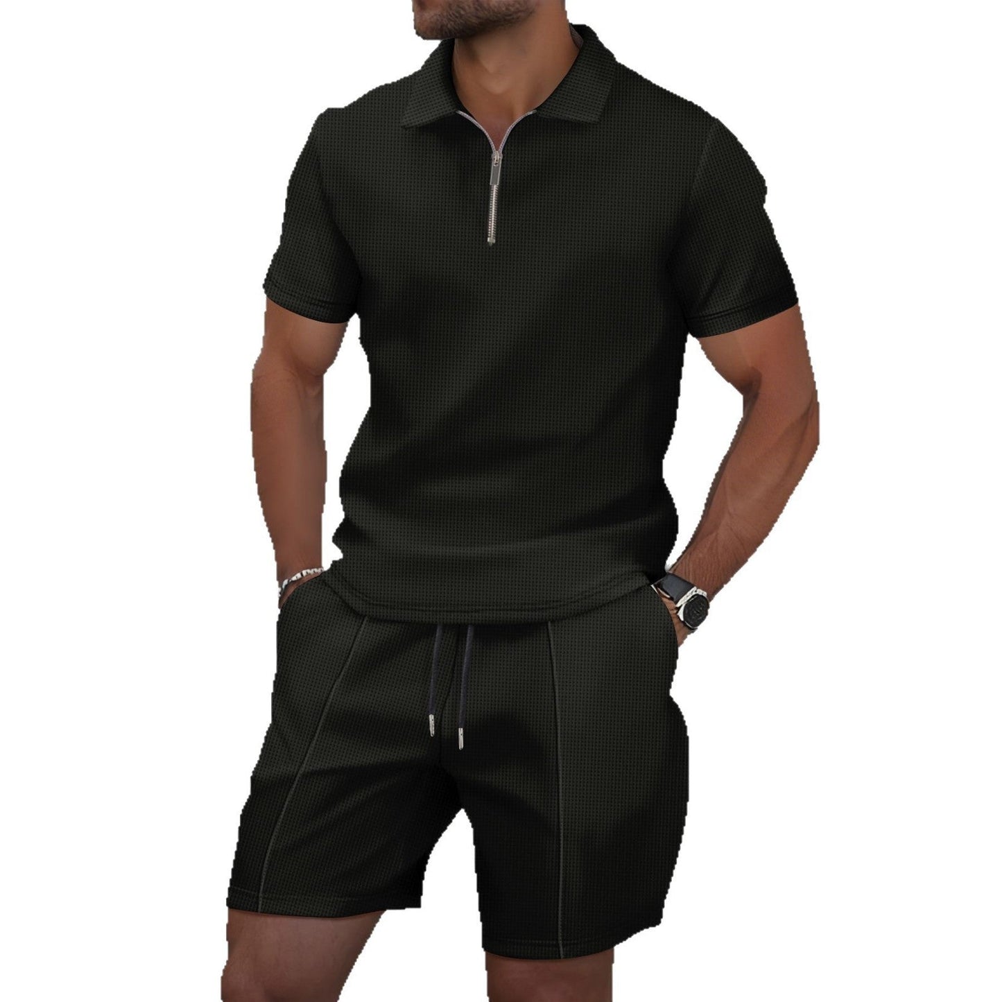 Herren Sportset Kurzarm Elastisch Reißverschluss