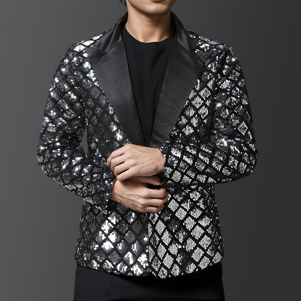 Eleganter Herren Blazer mit Pailletten und Satin-Revers