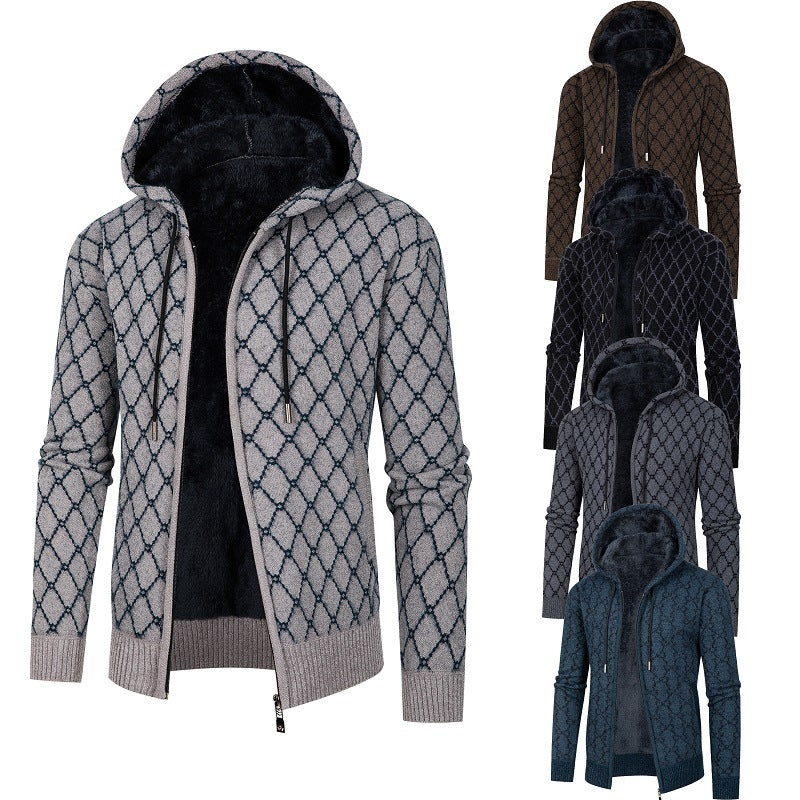 Herren Kapuzenjacke Modern Rautenmuster Kuschelig Warm - BerlinGlamour