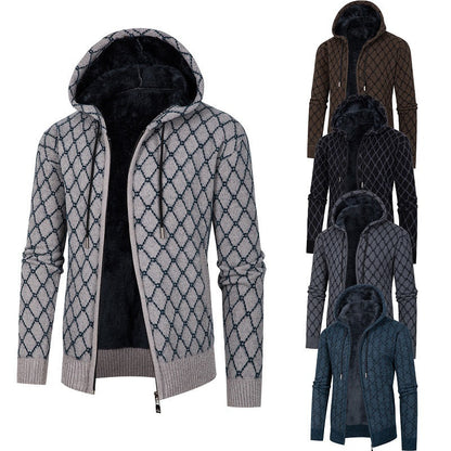Herren Kapuzenjacke Modern Rautenmuster Kuschelig Warm - BerlinGlamour