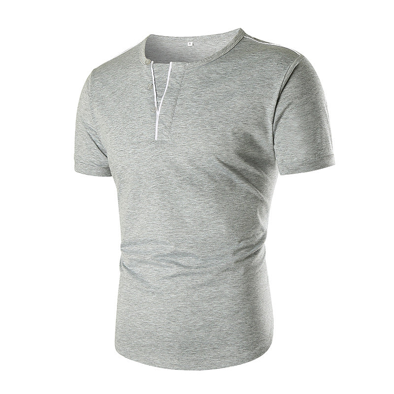 Herren T-Shirt Kurzarm mit Knopfleiste Kontrastnähte Modern