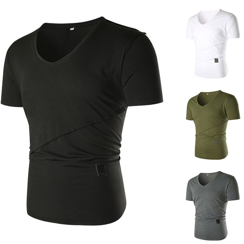 Herren T-Shirt V-Ausschnitt Elastisch Asymmetrisch Modern