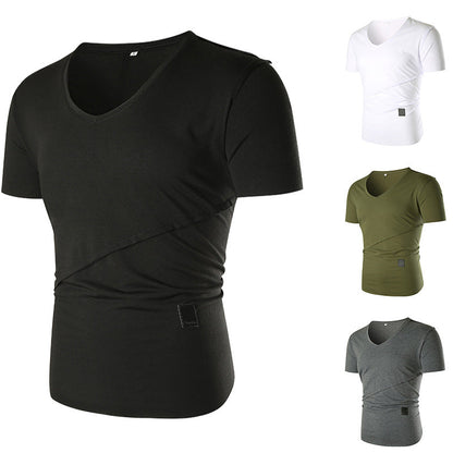 Herren T-Shirt V-Ausschnitt Elastisch Asymmetrisch Modern