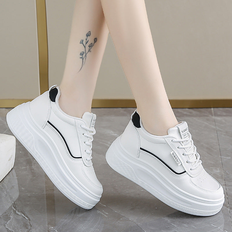 Damen Plateau Sneaker Hoch Glatt Elastisch