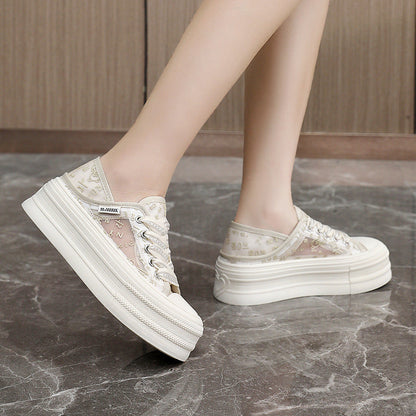 Damen Plateau Sneaker Atmungsaktiv Mesh Rutschfest