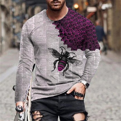 Herren Langarmshirt Bienen Muster Trendig Modern