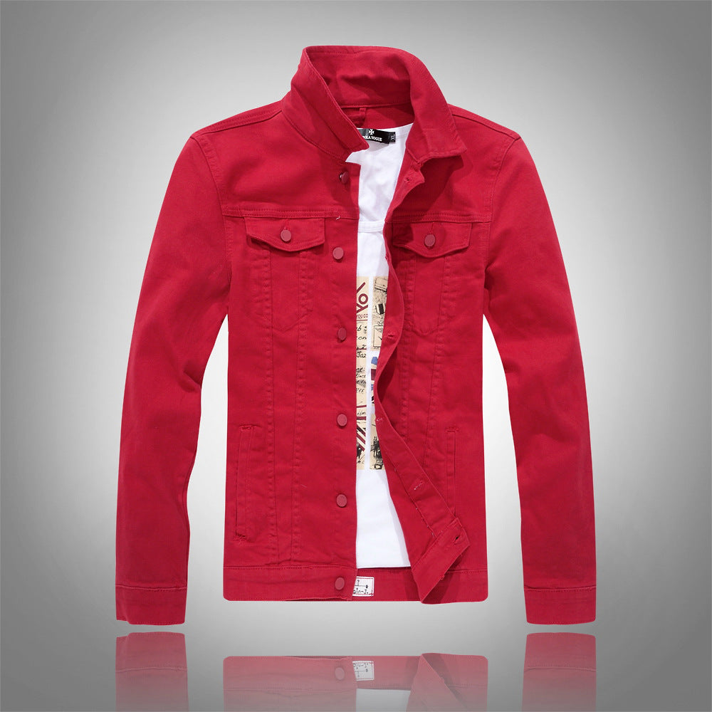 Herren Denimjacke Modern Stehkragen Taschen Elegant