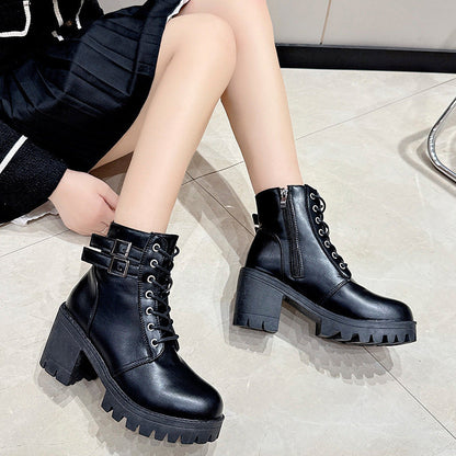 Damen Stiefeletten Schnürstiefeletten Mit Blockabsatz Robust - BerlinGlamour