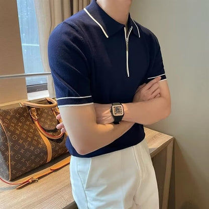 Herren Poloshirt Modern Slim Fit Mit Reißverschluss