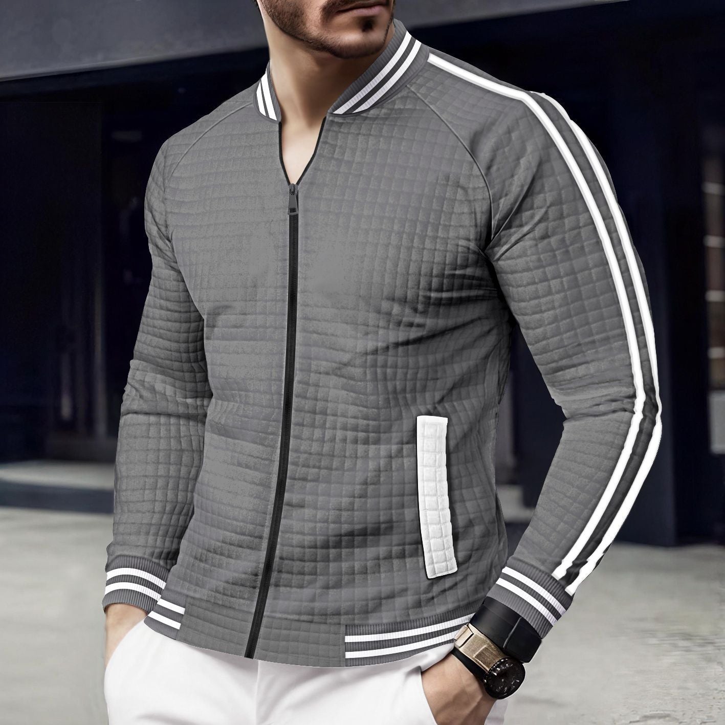 Herren Steppjacke Sportlich Modern Reißverschluss Taschen